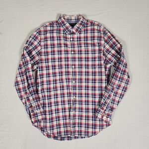 Banana Republic Soft Wash Plaid Shirt Mens L Red Blue Cotton Button Up